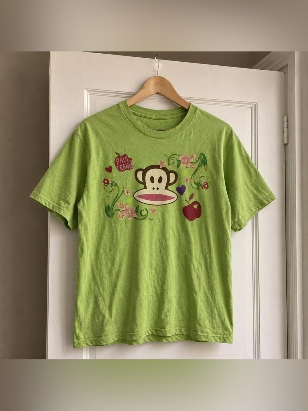 Paul Frank Julius Monkey Floral Apple Kiwi Green Cute Graphic T-Shirt
